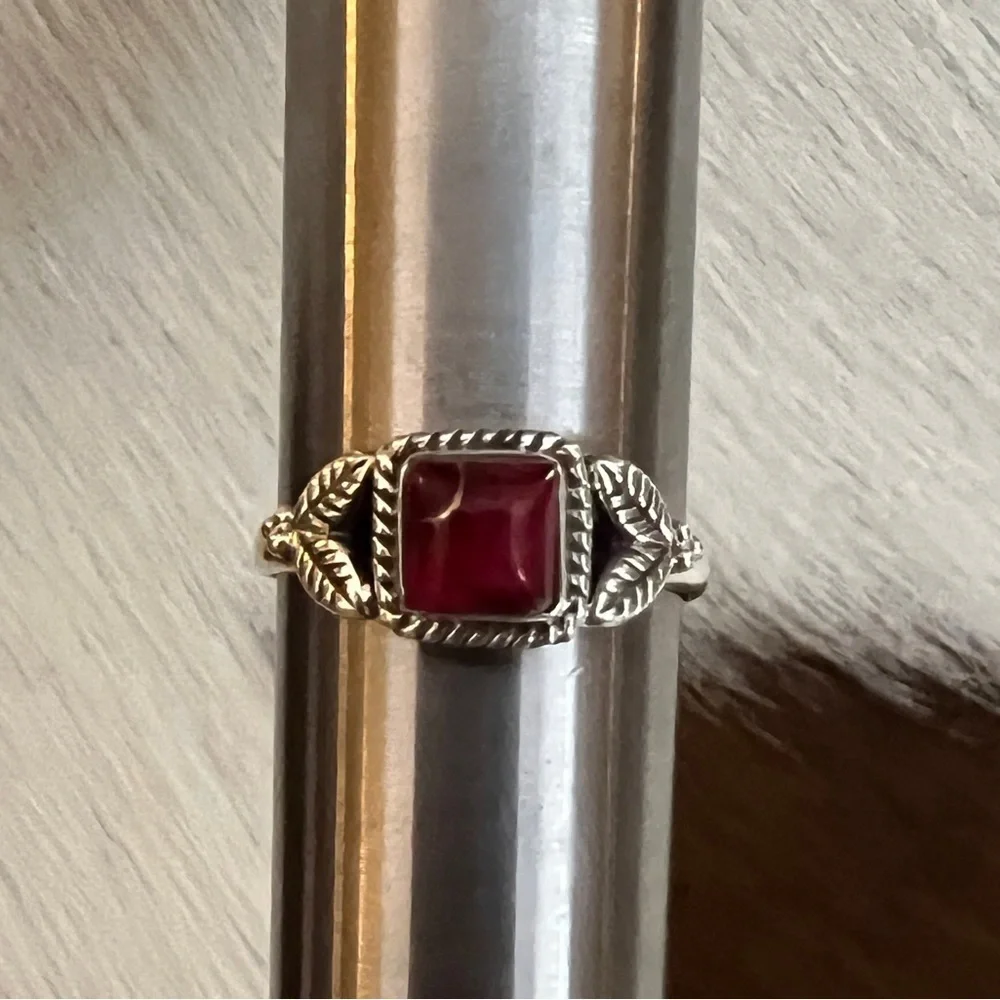 ❤️ Red Dahlia Kingman Turquoise 925 Square Stone Ring Navajo Style Size 5.5 - Picture 9 of 16